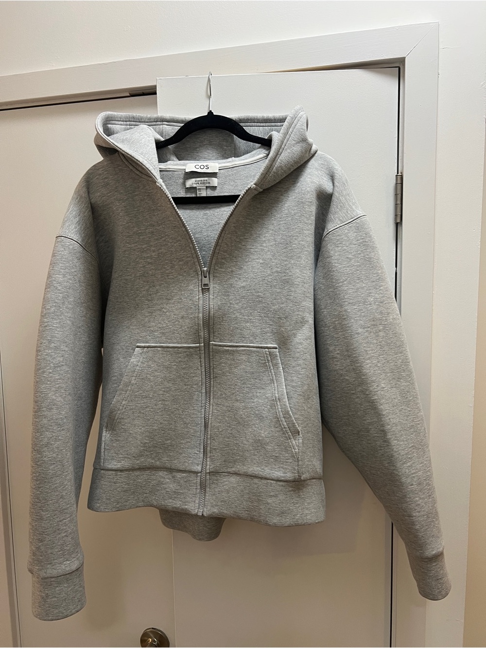 COS Light Gray Zip-Up Scuba Hoodie Jacket